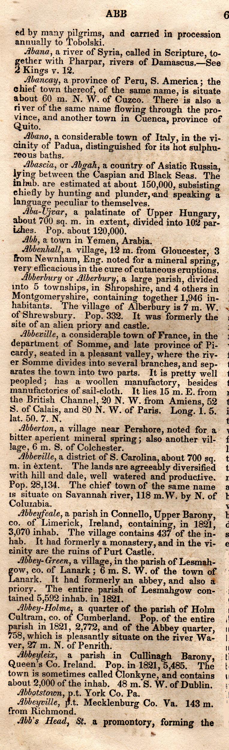 Brookes’ Universal Gazetteer (1850), Page 6 Left Column