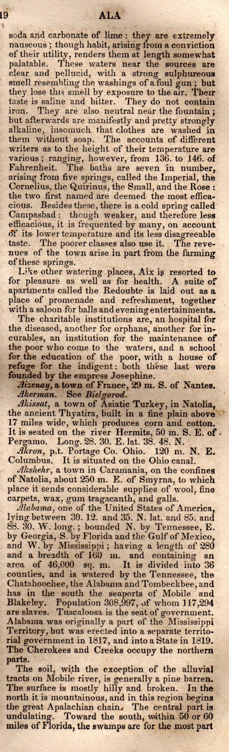 Brookes’ Universal Gazetteer (1850), Page 19 Right Column
