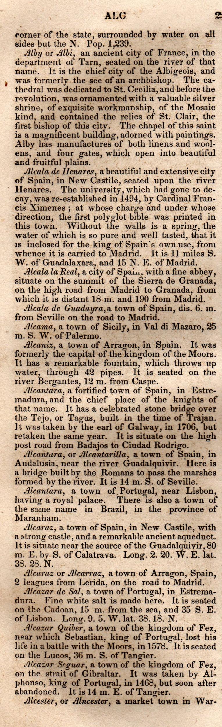 Brookes’ Universal Gazetteer (1850), Page 22 Left Column