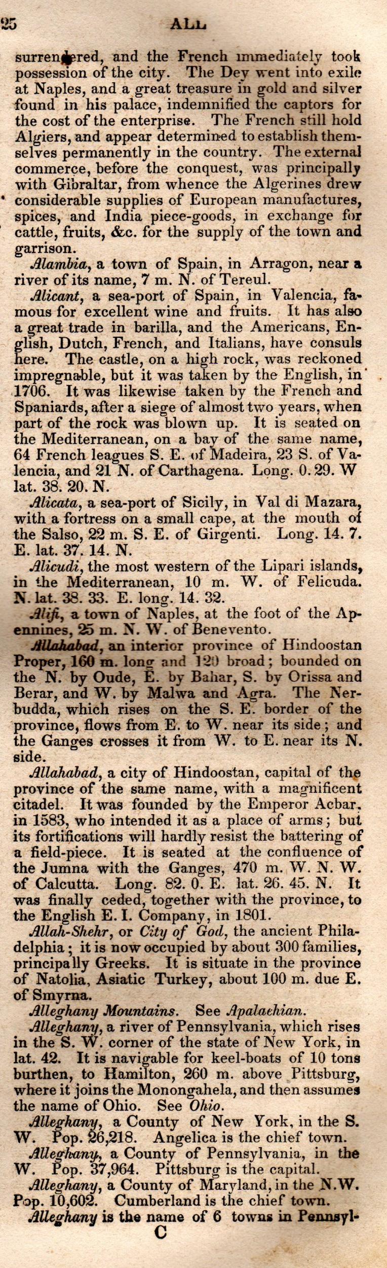 Brookes’ Universal Gazetteer (1850), Page 25 Right Column