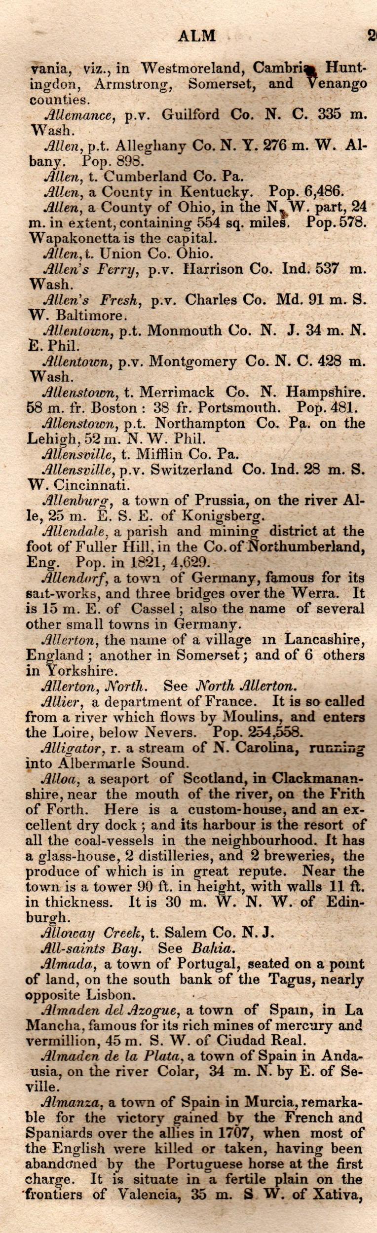 Brookes’ Universal Gazetteer (1850), Page 26 Left Column