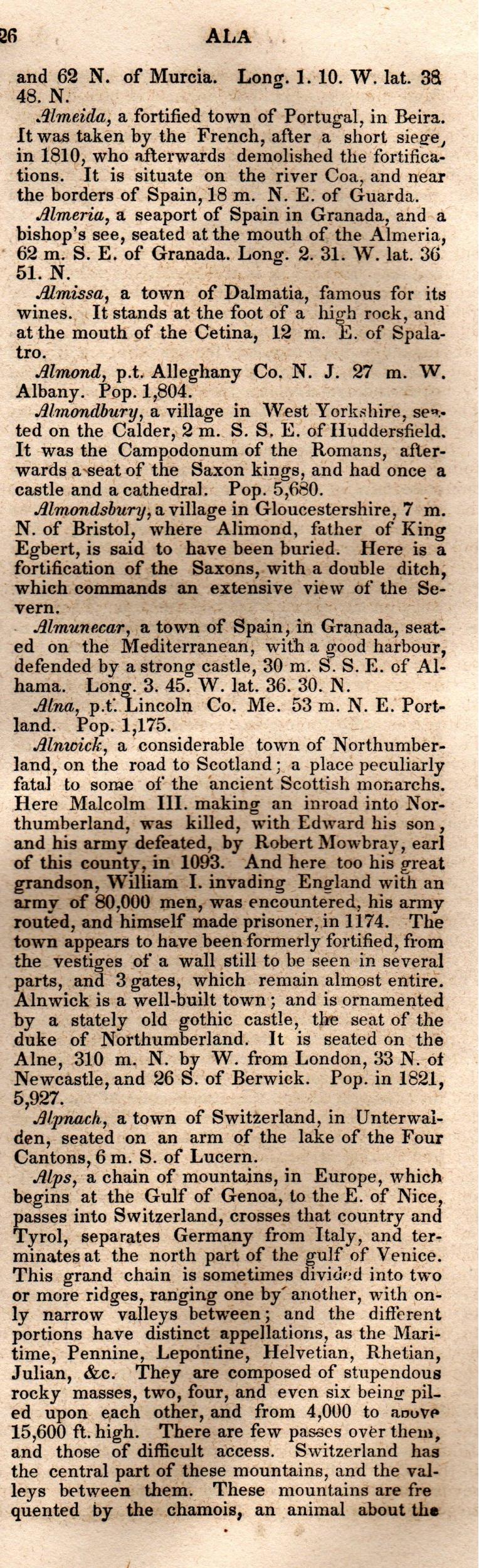 Brookes’ Universal Gazetteer (1850), Page 26 Right Column