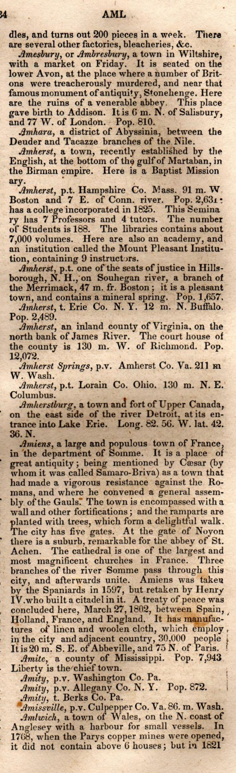 Brookes’ Universal Gazetteer (1850), Page 34 Right Column