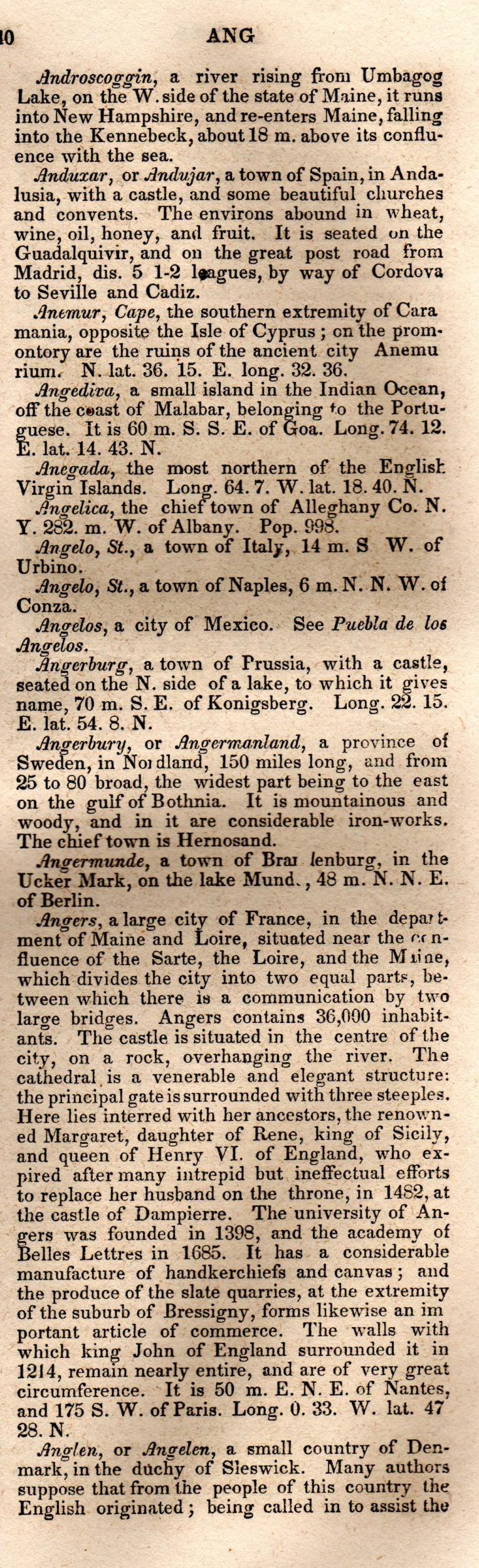 Brookes’ Universal Gazetteer (1850), Page 40 Right Column