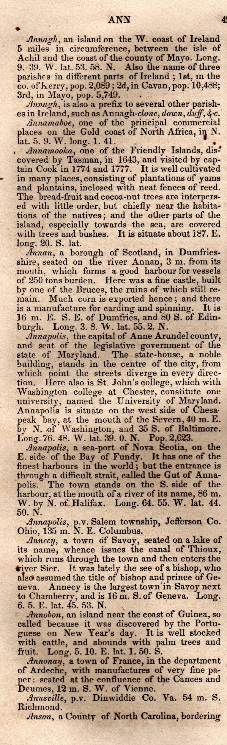 Brookes’ Universal Gazetteer (1850), Page 42 Left Column