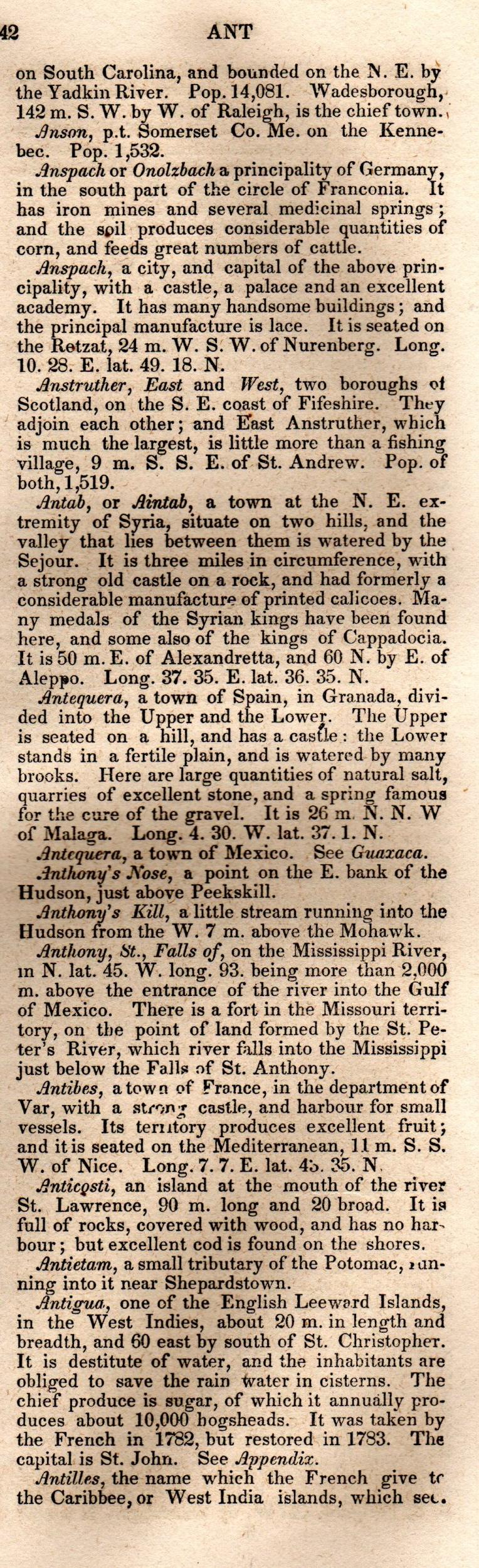 Brookes’ Universal Gazetteer (1850), Page 42 Right Column