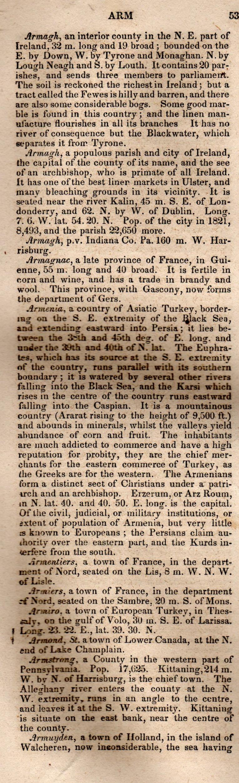 Brookes’ Universal Gazetteer (1850), Page 53 Left Column