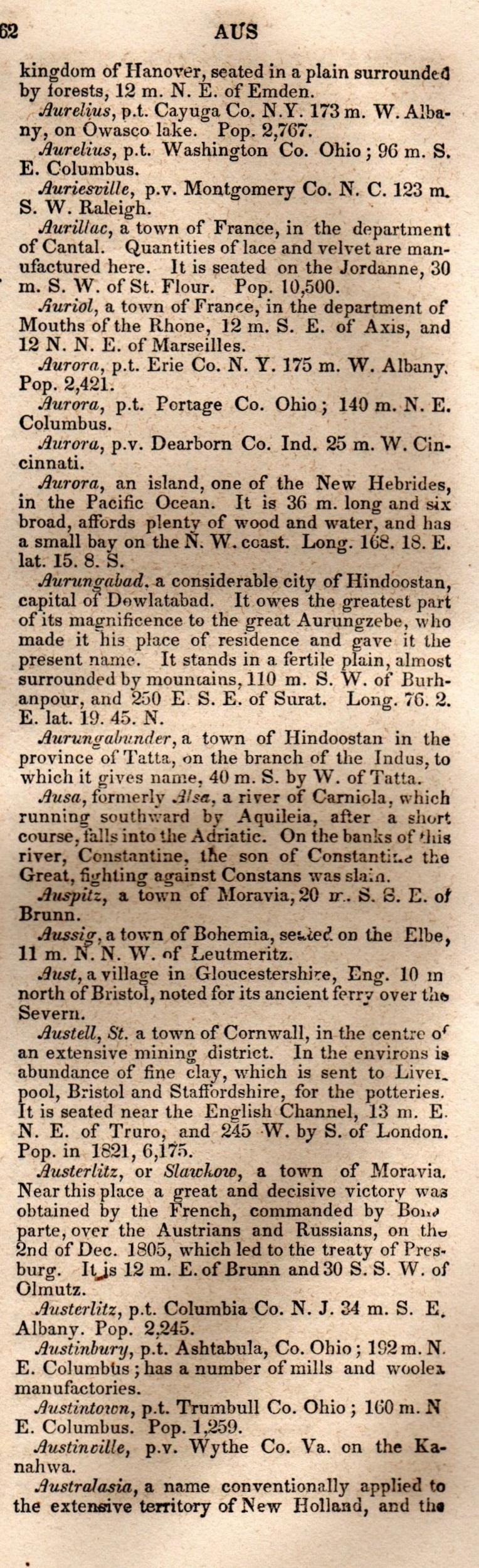 Brookes’ Universal Gazetteer (1850), Page 62 Right Column