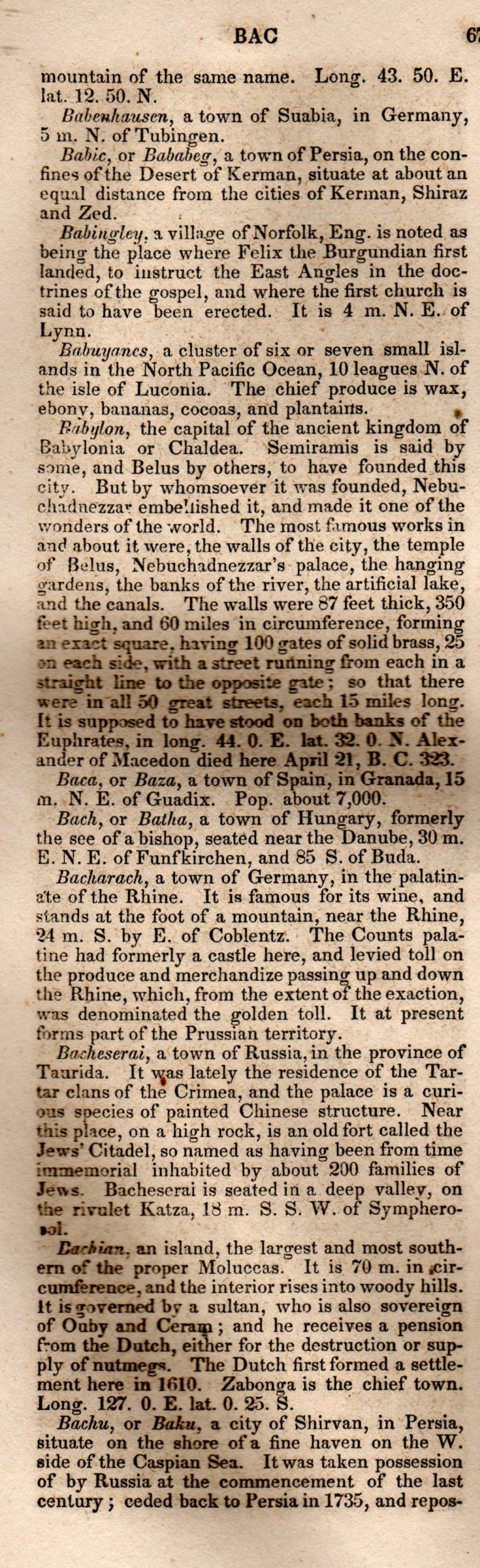 Brookes’ Universal Gazetteer (1850), Page 67 Left Column