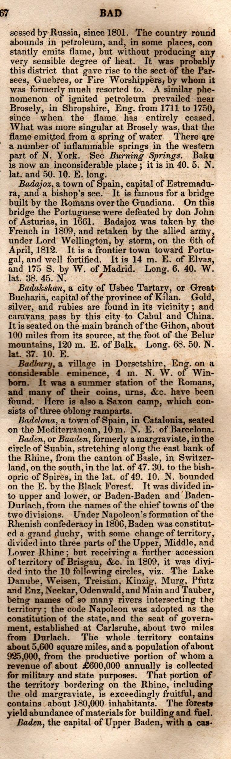 Brookes’ Universal Gazetteer (1850), Page 67 Right Column