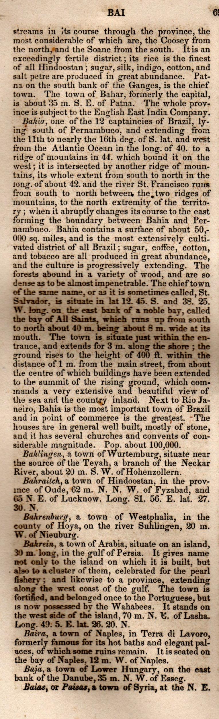 Brookes’ Universal Gazetteer (1850), Page 69 Left Column