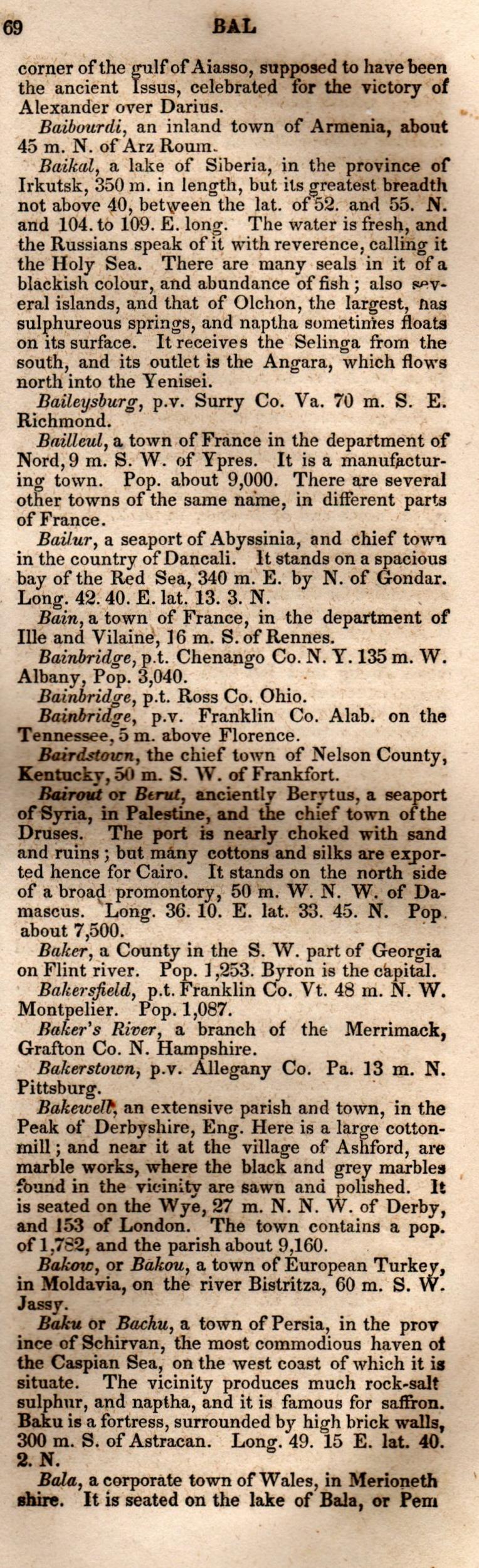 Brookes’ Universal Gazetteer (1850), Page 69 Right Column
