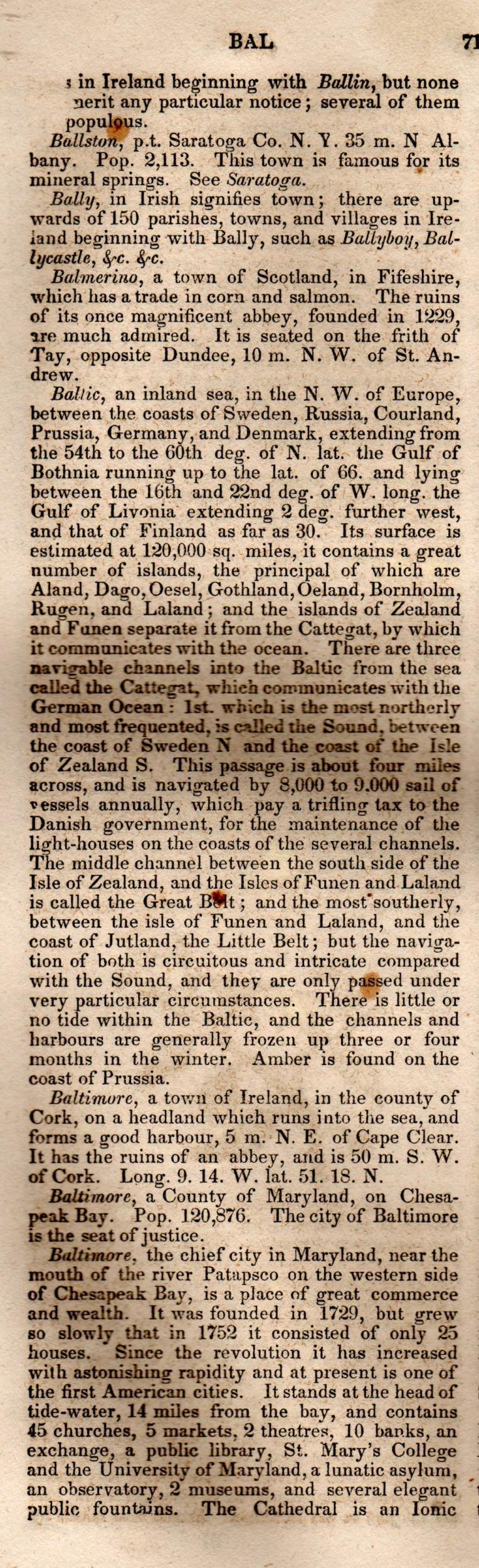 Brookes’ Universal Gazetteer (1850), Page 71 Left Column