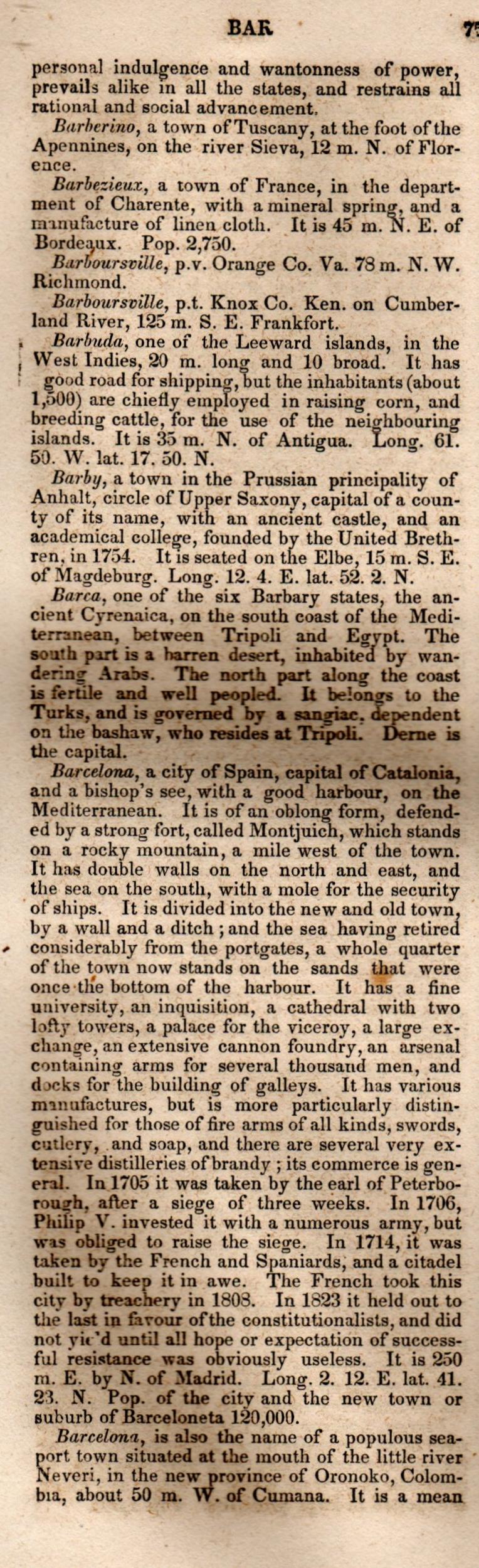 Brookes’ Universal Gazetteer (1850), Page 75 Left Column