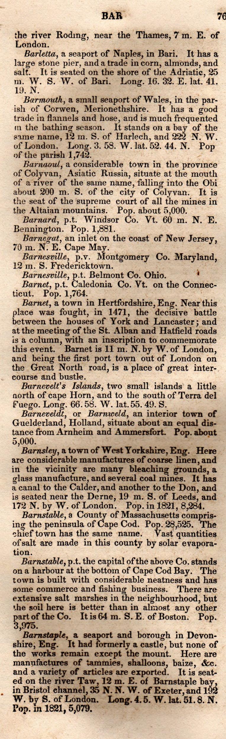 Brookes’ Universal Gazetteer (1850), Page 76 Left Column