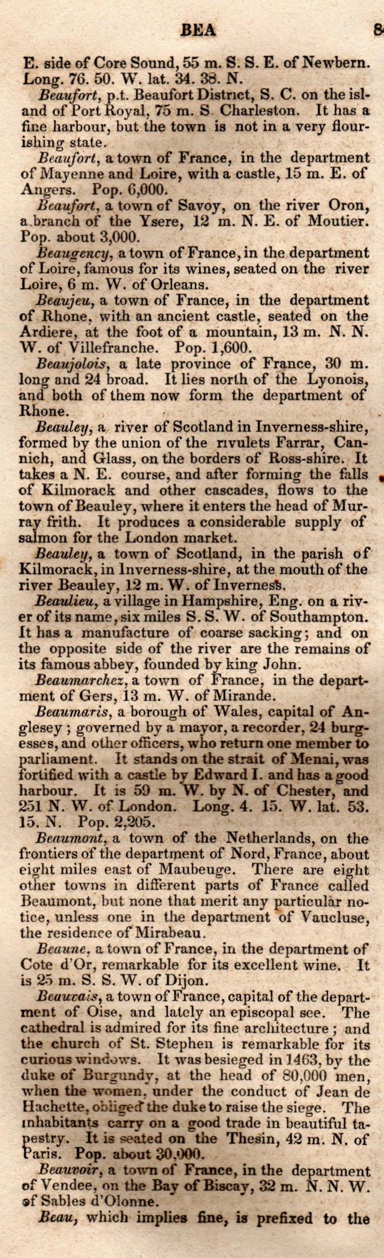 Brookes’ Universal Gazetteer (1850), Page 84 Left Column