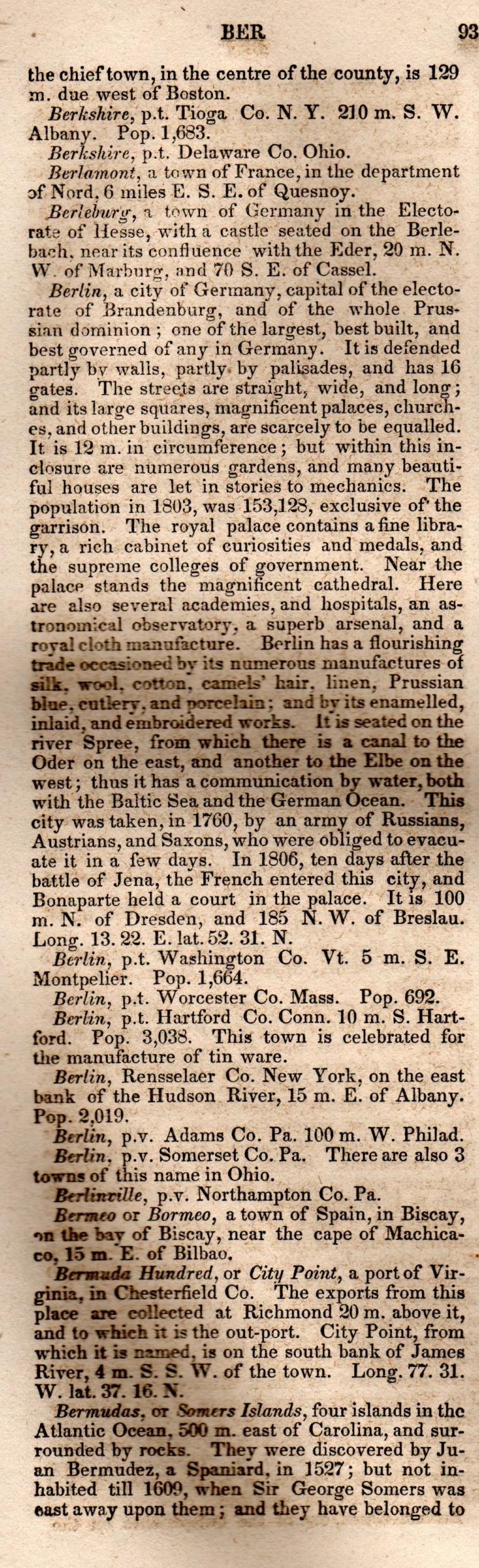 Brookes’ Universal Gazetteer (1850), Page 93 Left Column