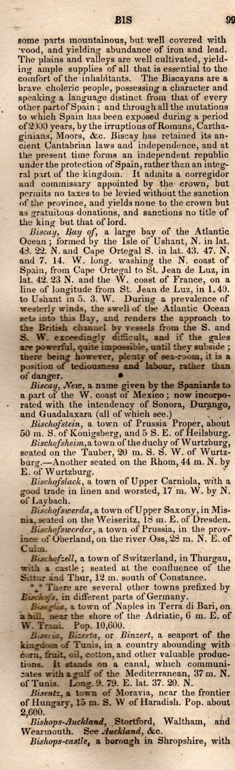 Brookes’ Universal Gazetteer (1850), Page 99 Left Column