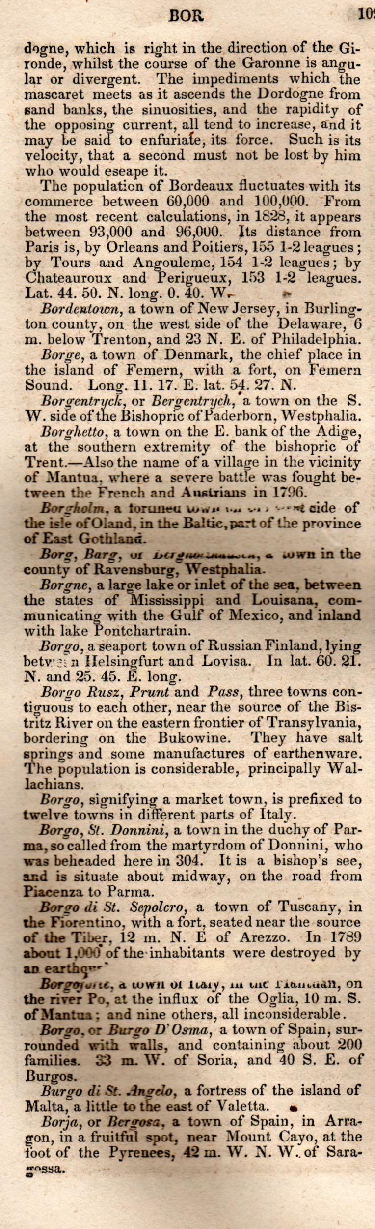 Brookes’ Universal Gazetteer (1850), Page 109 Left Column