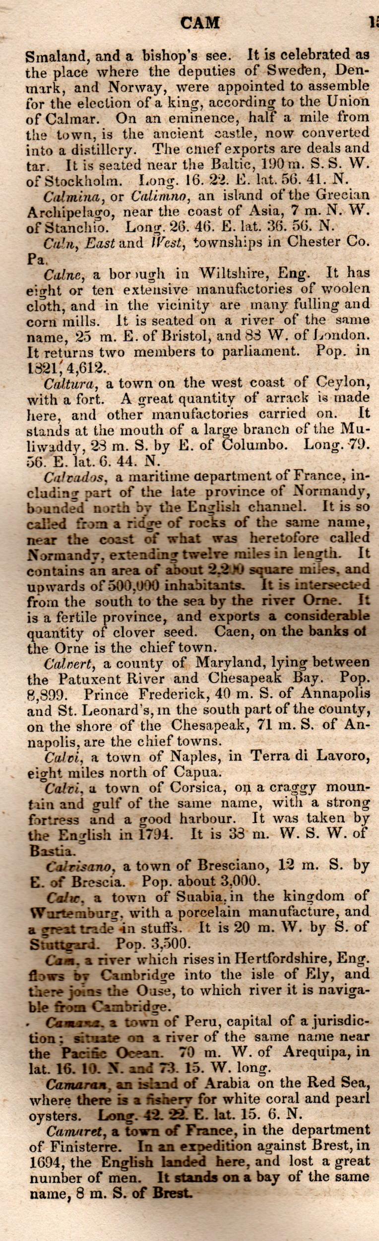 Brookes’ Universal Gazetteer (1850), Page 151 Left Column