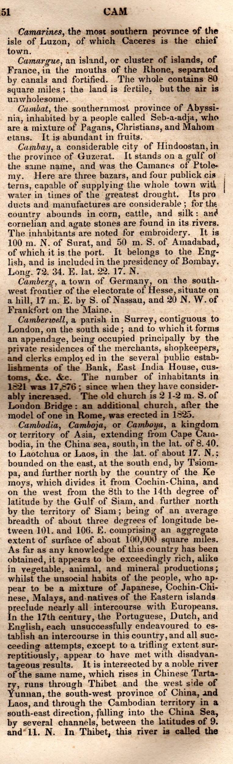 Brookes’ Universal Gazetteer (1850), Page 151 Right Column