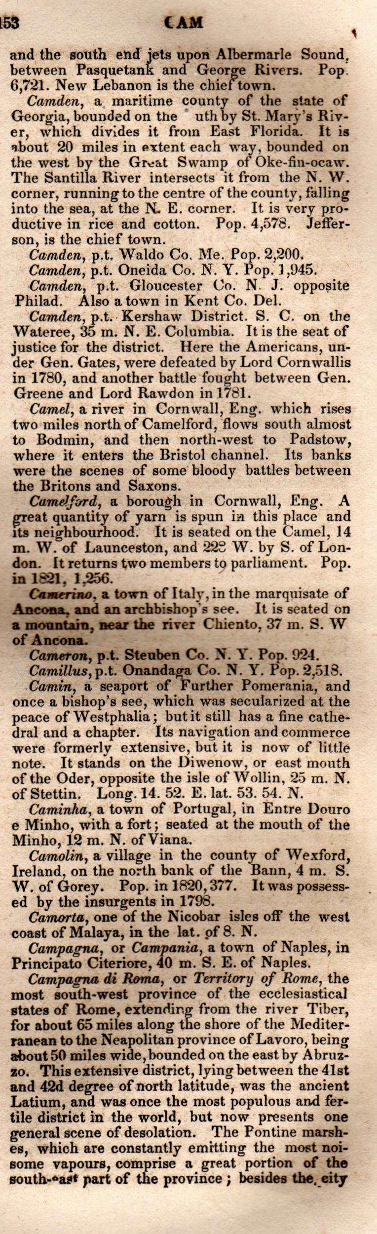 Brookes’ Universal Gazetteer (1850), Page 153 Right Column