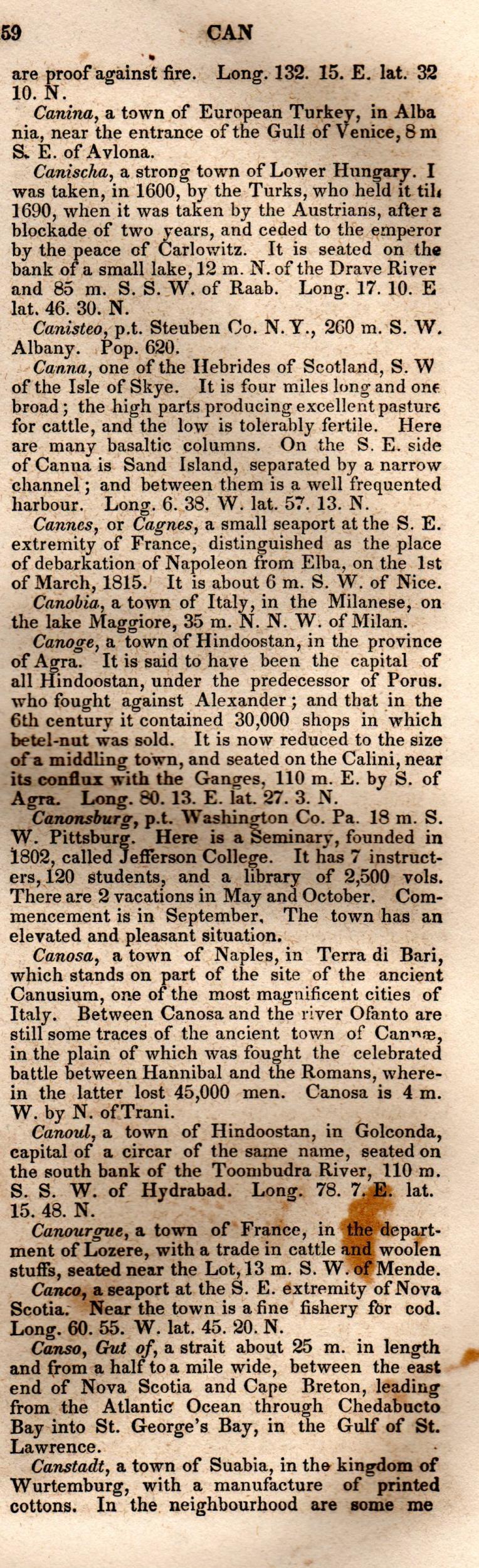 Brookes’ Universal Gazetteer (1850), Page 159 Right Column