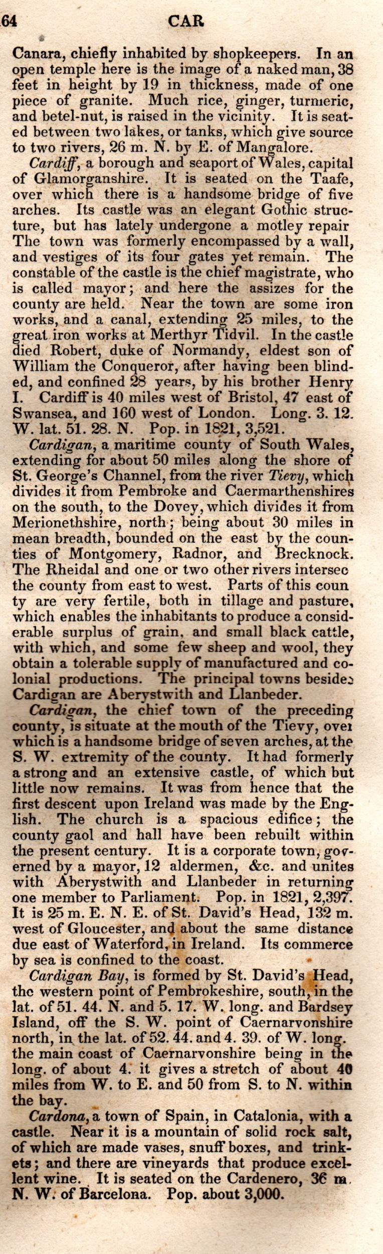 Brookes’ Universal Gazetteer (1850), Page 164 Right Column