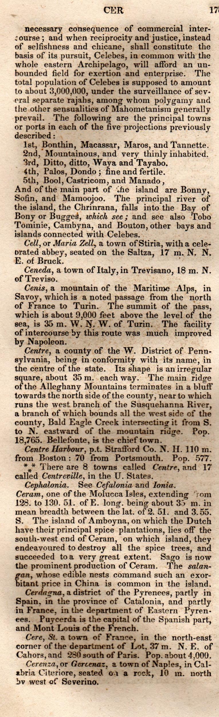Brookes’ Universal Gazetteer (1850), Page 178 Left Column