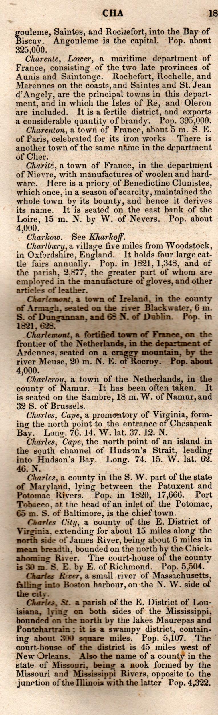 Brookes’ Universal Gazetteer (1850), Page 183 Left Column