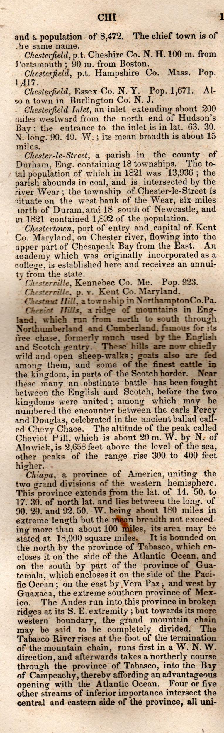 Brookes’ Universal Gazetteer (1850), Page 191 Left Column