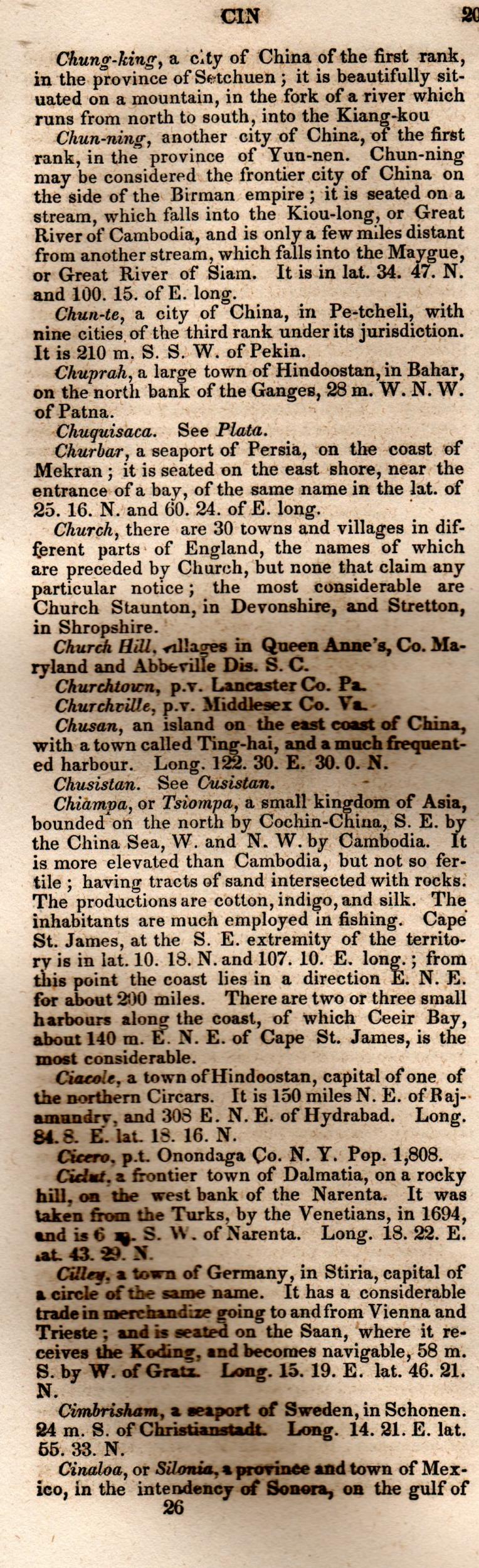 Brookes’ Universal Gazetteer (1850), Page 201 Left Column