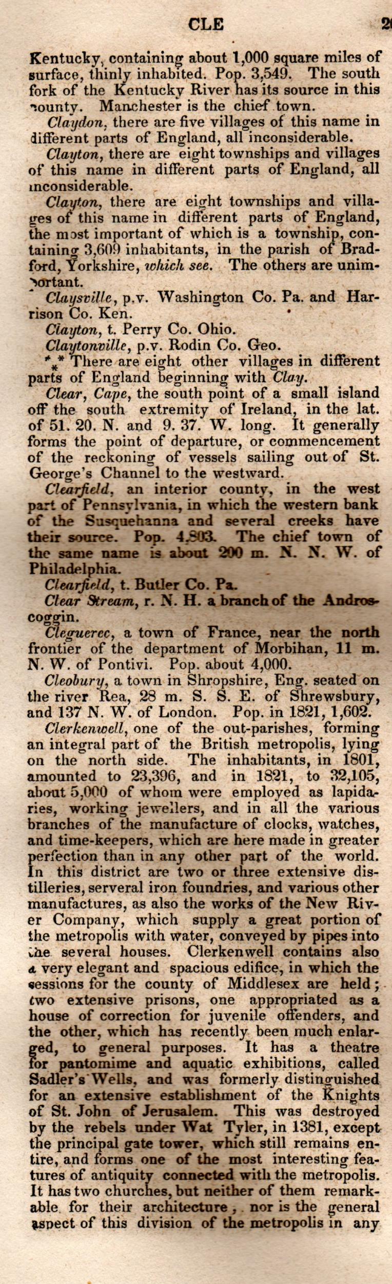 Brookes’ Universal Gazetteer (1850), Page 205 Left Column