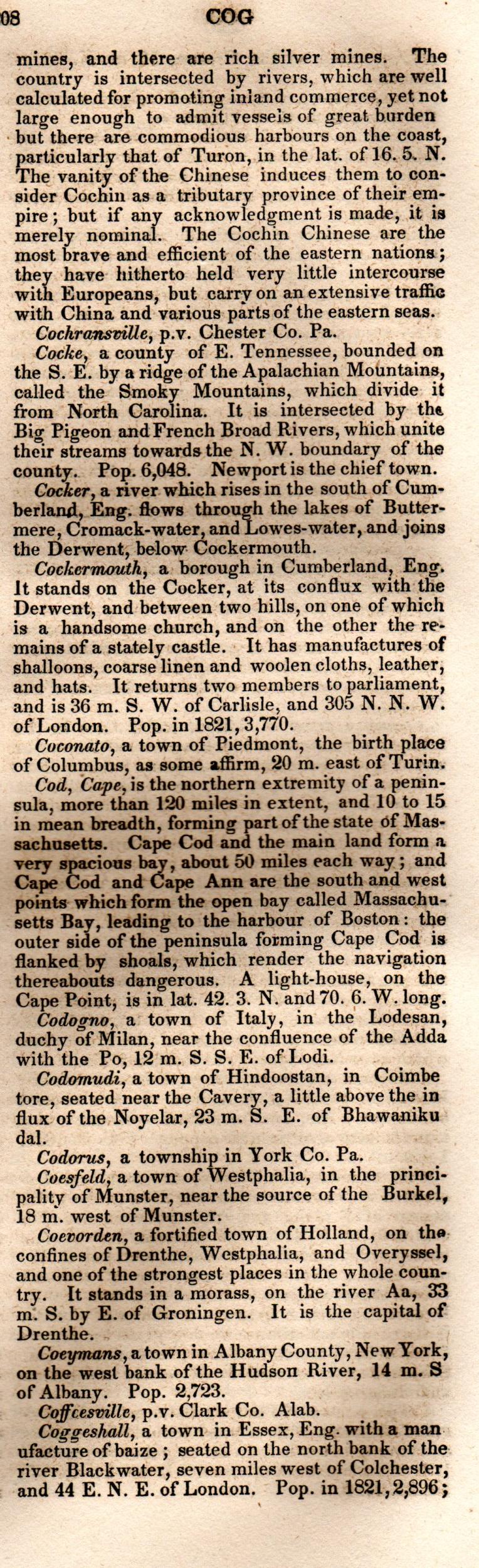 Brookes’ Universal Gazetteer (1850), Page 208 Right Column