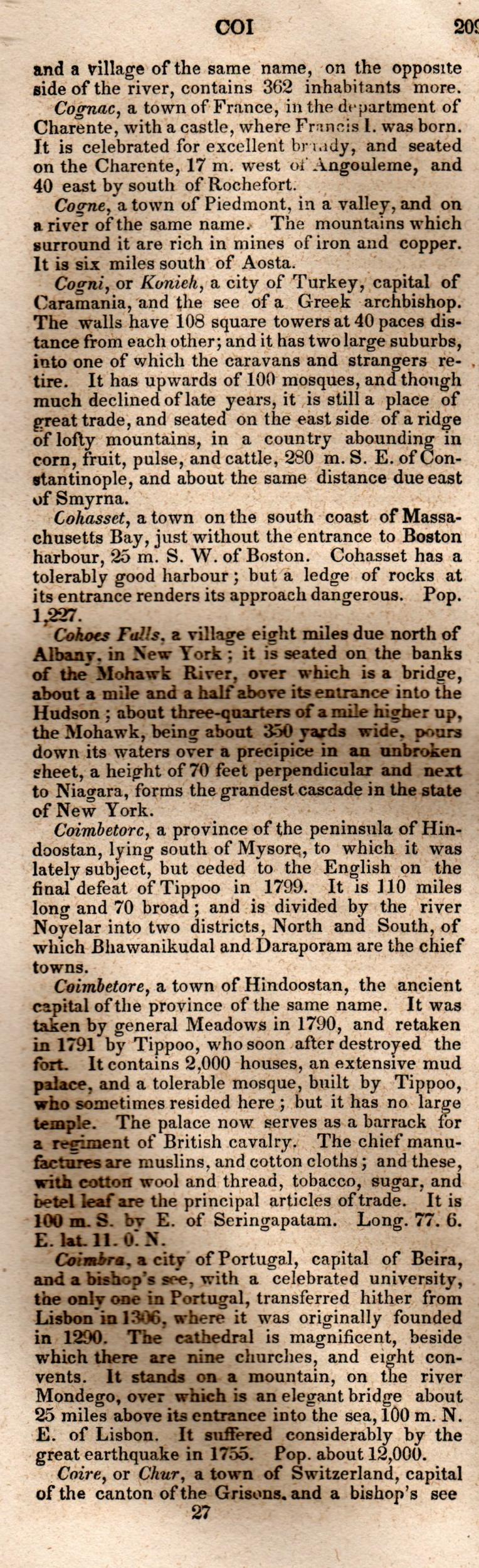 Brookes’ Universal Gazetteer (1850), Page 209 Left Column