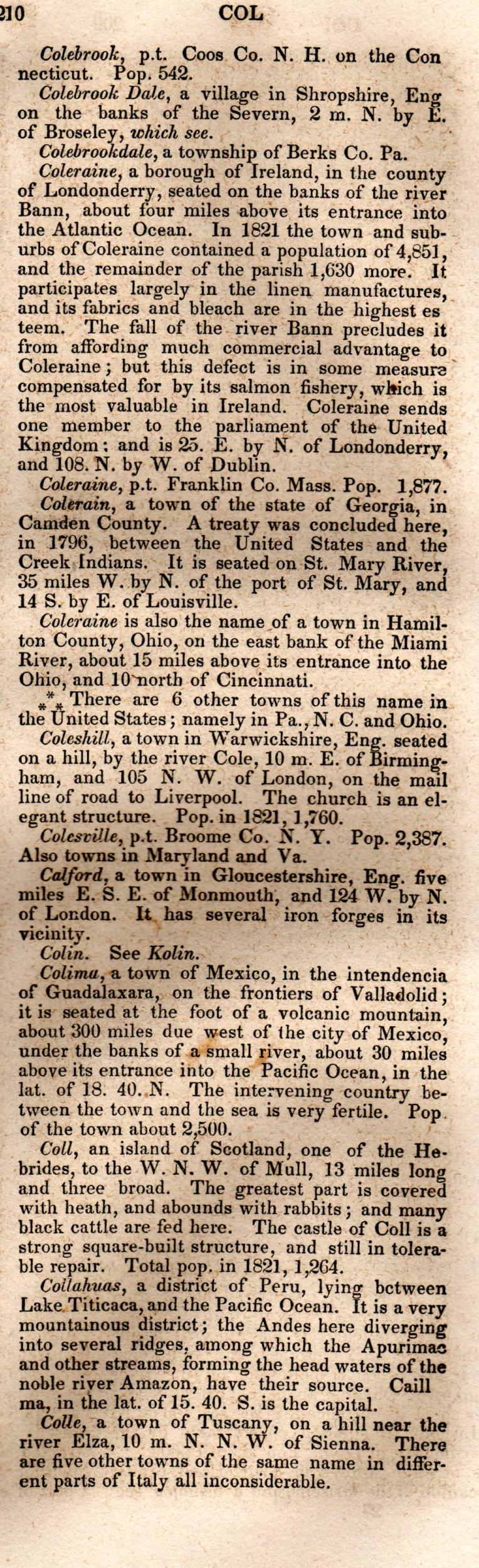 Brookes’ Universal Gazetteer (1850), Page 210 Right Column