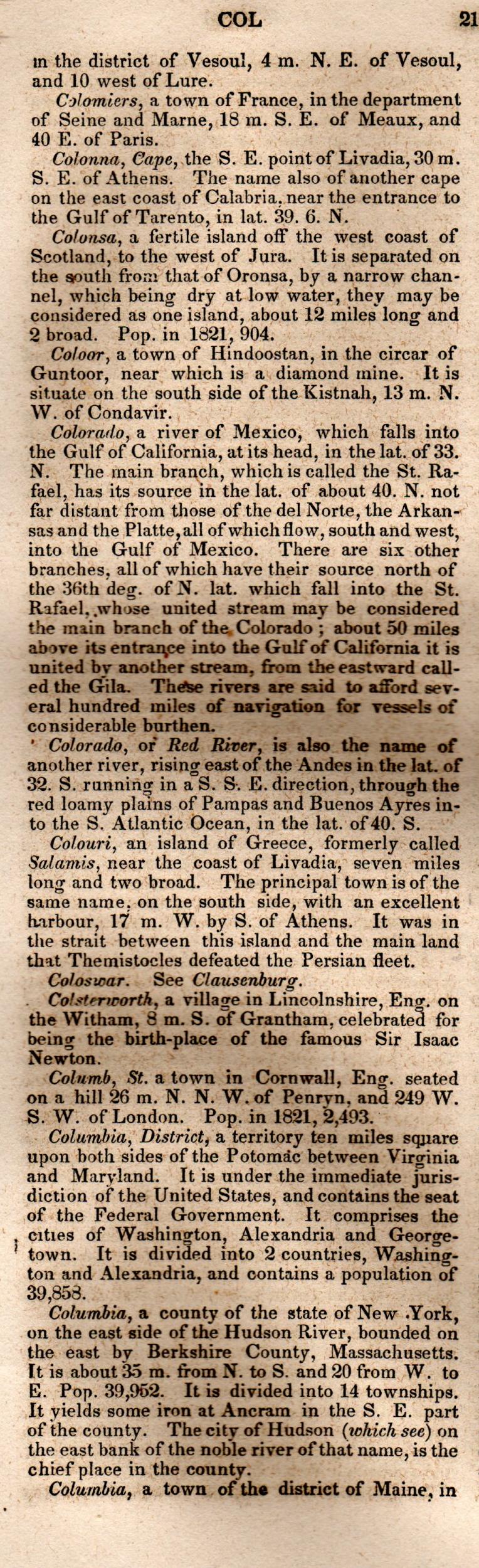 Brookes’ Universal Gazetteer (1850), Page 213 Left Column