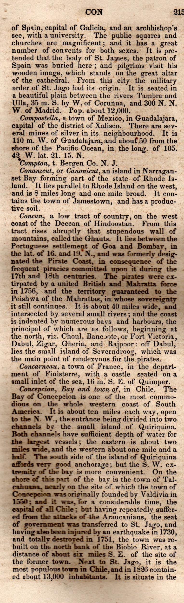 Brookes’ Universal Gazetteer (1850), Page 215 Left Column