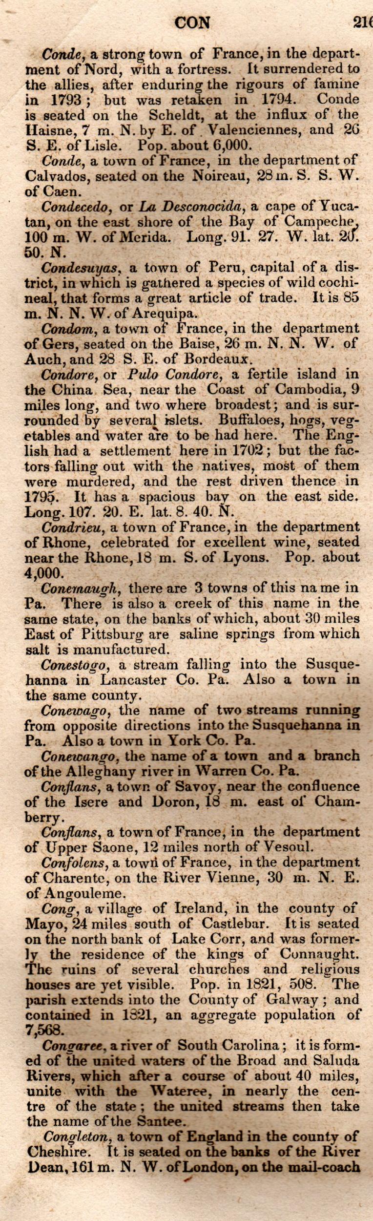 Brookes’ Universal Gazetteer (1850), Page 216 Left Column