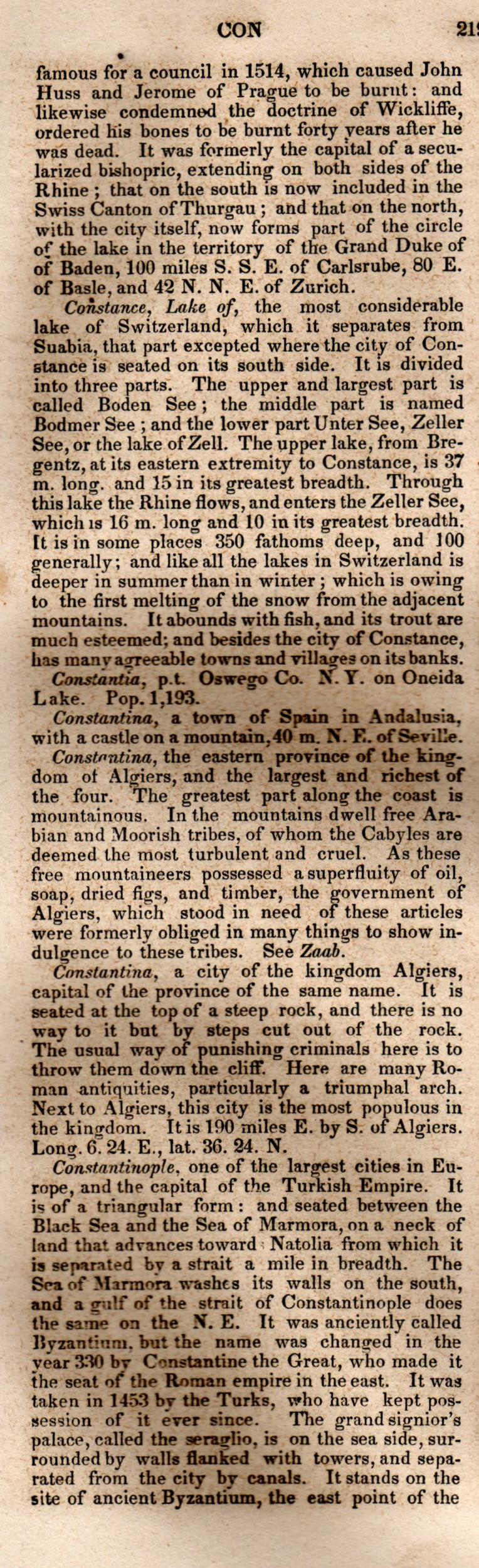 Brookes’ Universal Gazetteer (1850), Page 219 Left Column