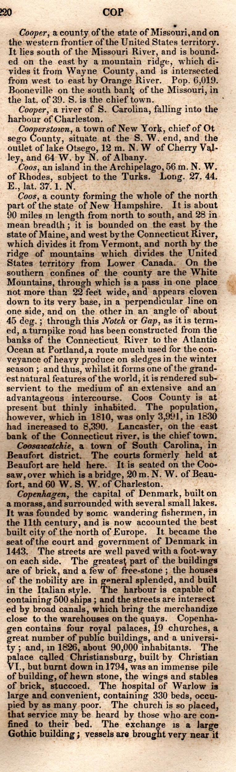 Brookes’ Universal Gazetteer (1850), Page 220 Right Column