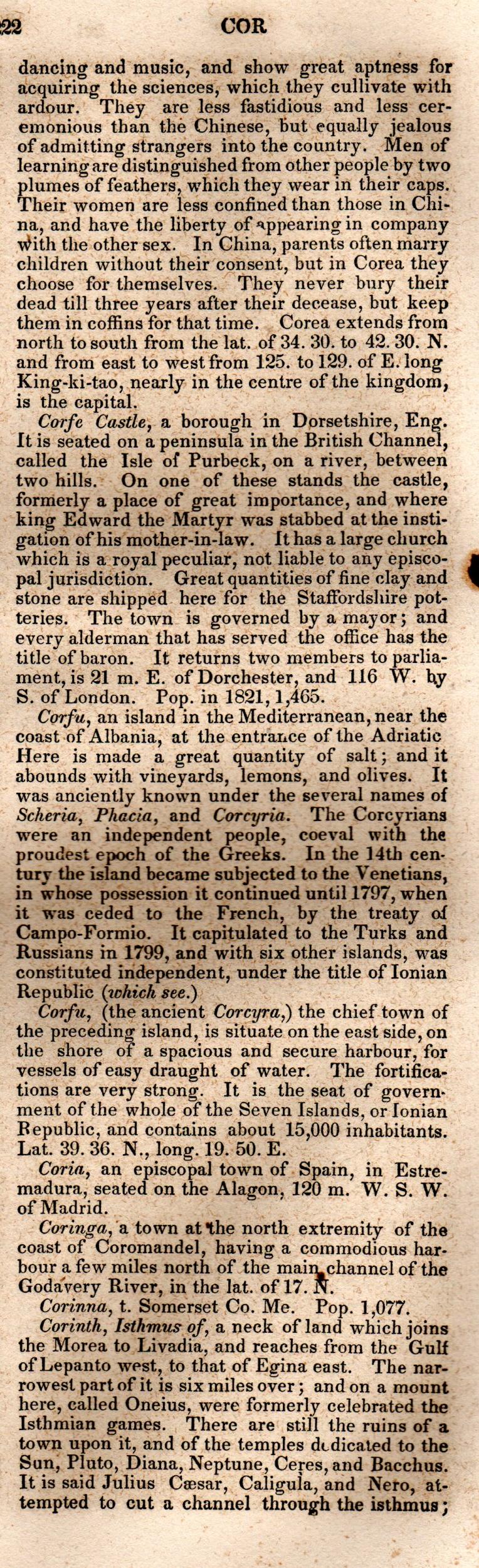 Brookes’ Universal Gazetteer (1850), Page 222 Right Column