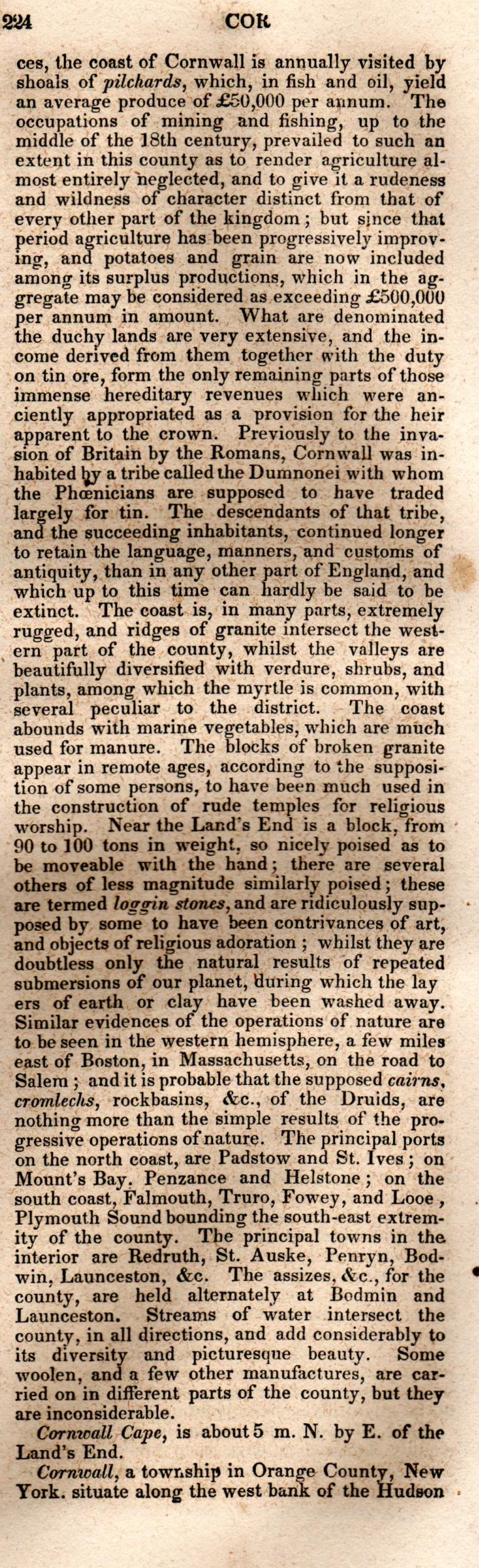 Brookes’ Universal Gazetteer (1850), Page 224 Right Column