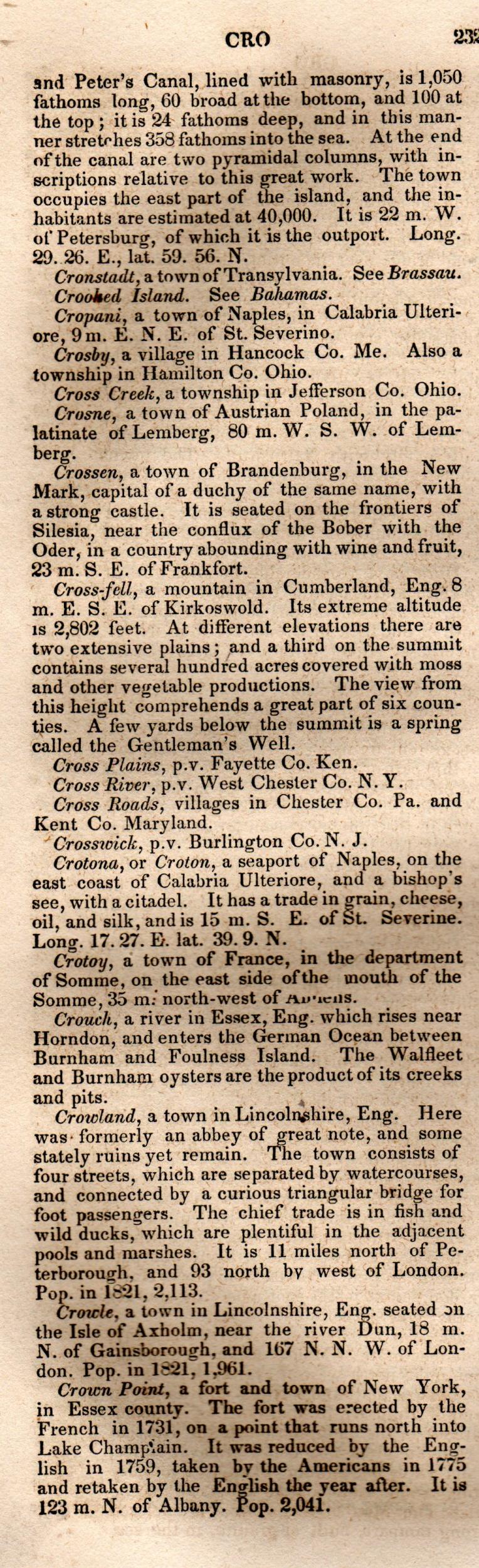 Brookes’ Universal Gazetteer (1850), Page 232 Left Column