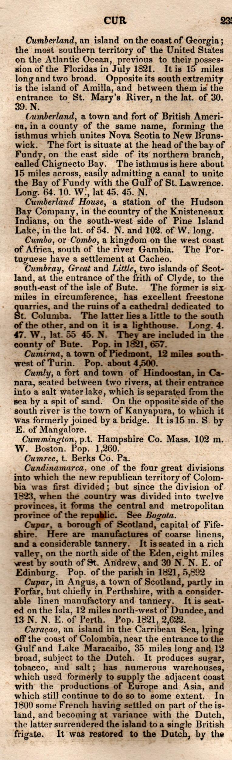 Brookes’ Universal Gazetteer (1850), Page 235 Left Column