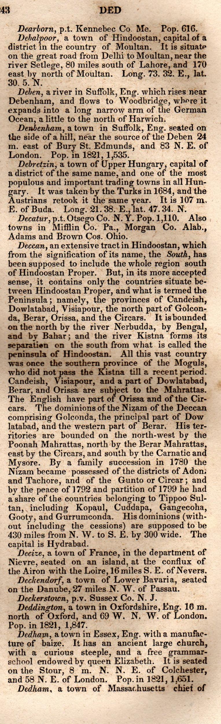 Brookes’ Universal Gazetteer (1850), Page 243 Right Column