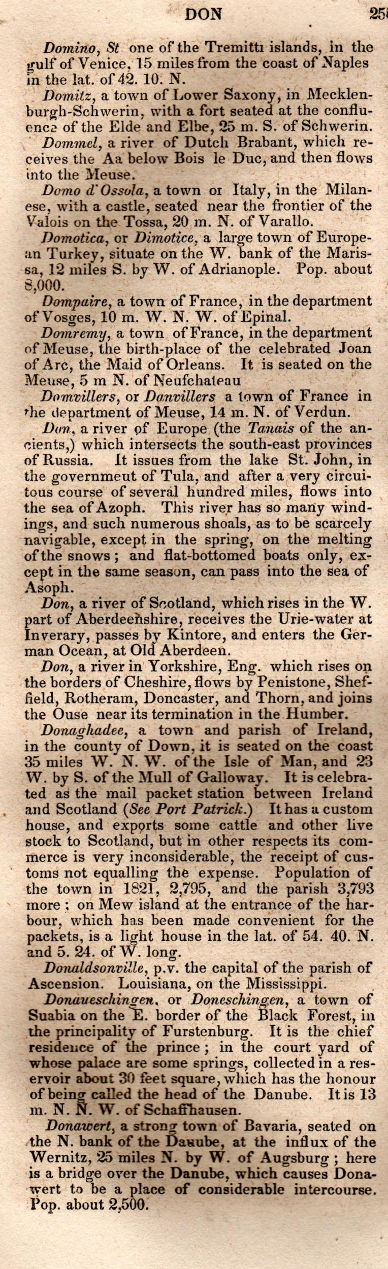 Brookes’ Universal Gazetteer (1850), Page 258 Left Column