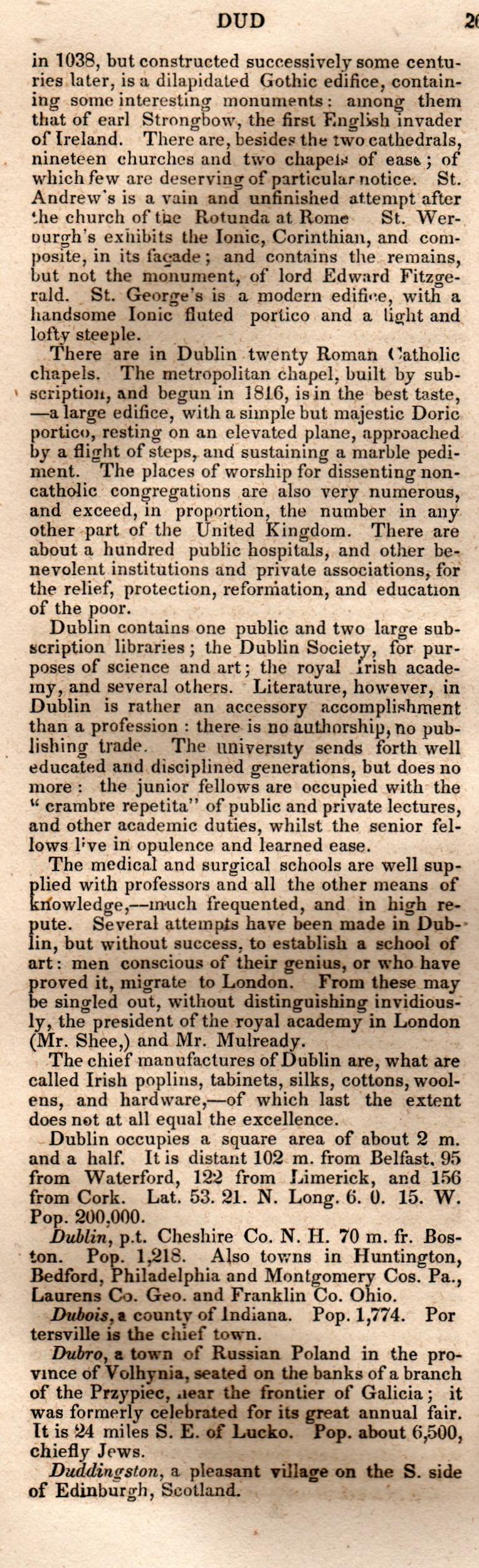 Brookes’ Universal Gazetteer (1850), Page 266 Left Column