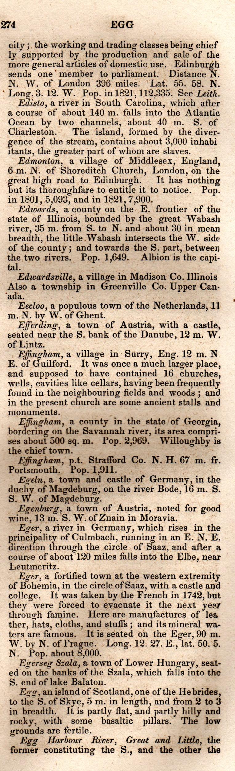Brookes’ Universal Gazetteer (1850), Page 274 Right Column