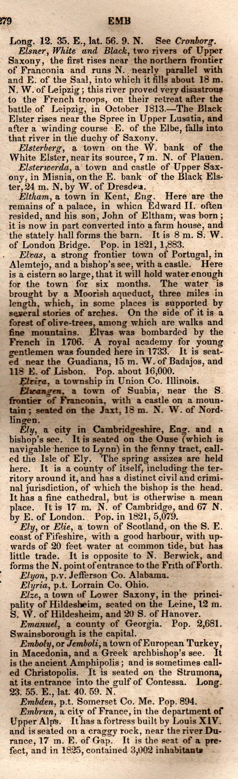 Brookes’ Universal Gazetteer (1850), Page 279 Right Column